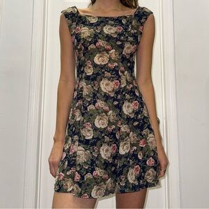 🌸 90s Rose Print Mini Dress | Vintage Floral Cottagecore Romantic Style